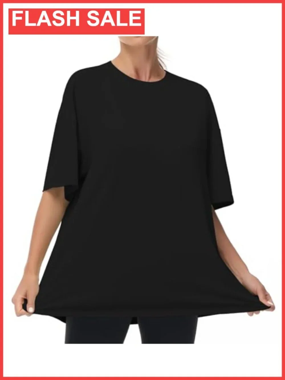 Oversized Cotton Blend Workout T-Shirt Drop Shoulder Crewneck Boxy Tee